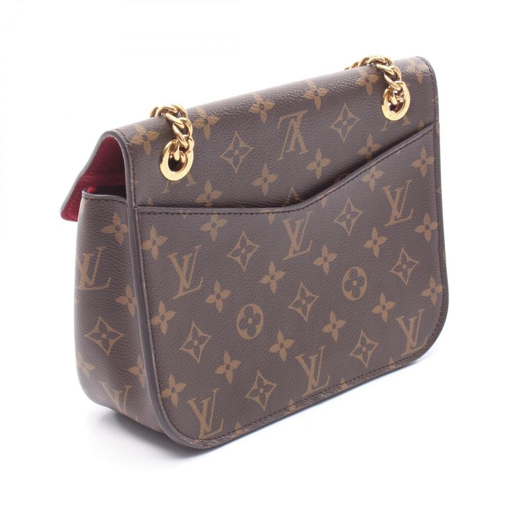 Louis Vuitton Shoulder Black Bag Leather Brown Monogram Canvas Passy
